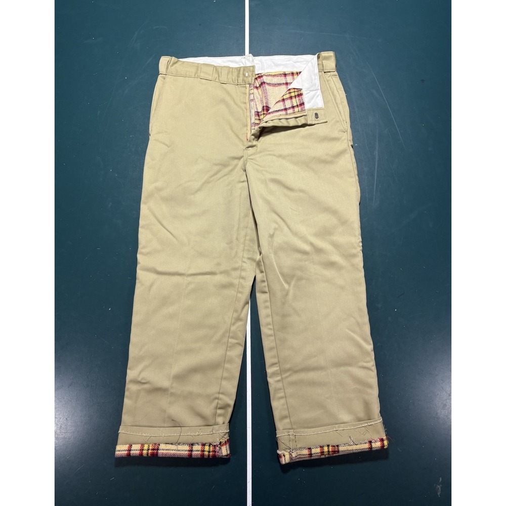 Vintage 70s Dickies Chino Work Pants Plaid Flannel Lined Men's 36x28 Talon Rare - Picture 1 of 16